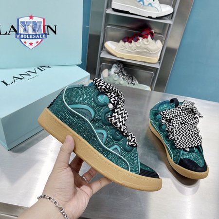 LANVIN Curb sneakers in Leather and strass navy blue STRA-H21281 35-45